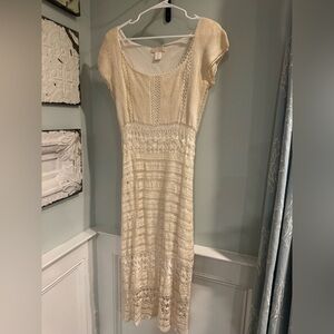 Vintage Bohemian BOHO Kroshetta by Papillon Off white / Cream Crochet Dress -XL